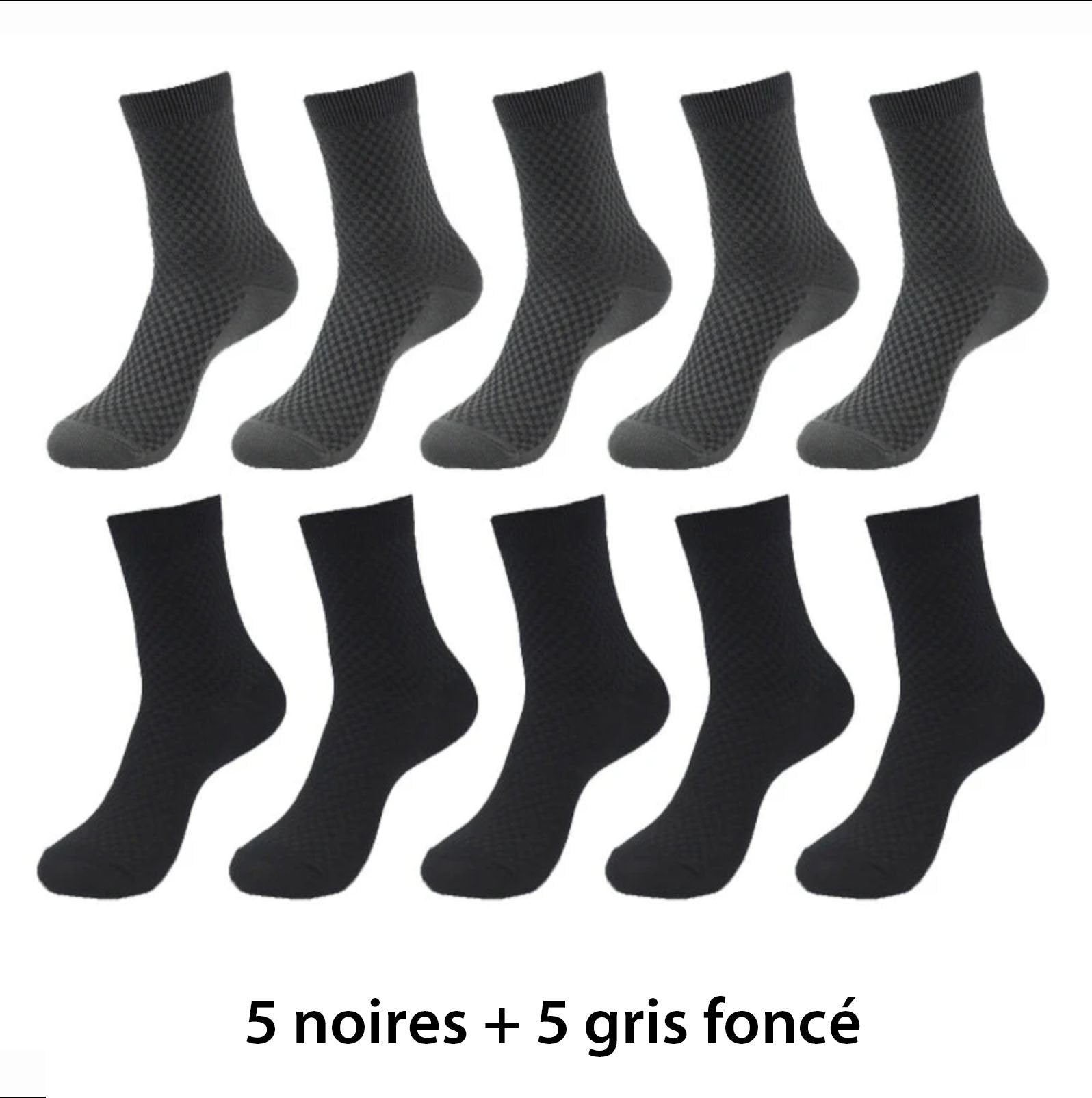 10 paires de chaussettes respirantes en fibres de bambou - Livraison offerte