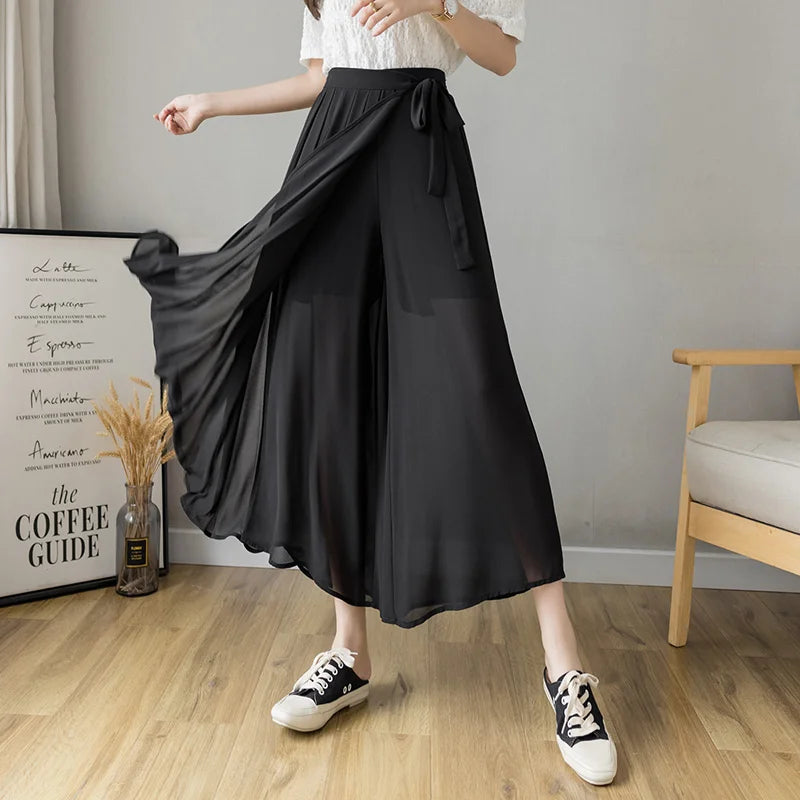 Pantalon Jupe Plissé en Mousseline de Soie Printemps - Femme
