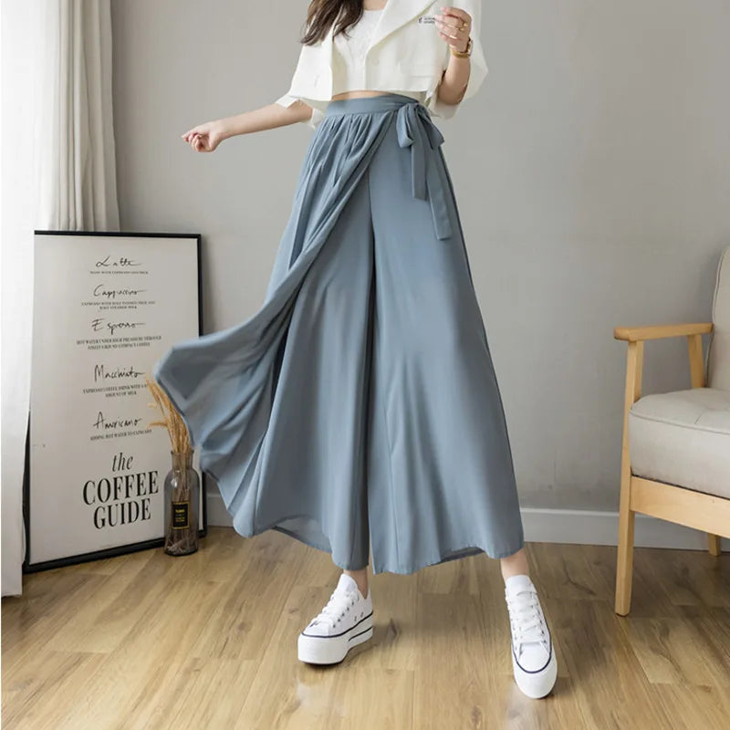 Pantalon Jupe Plissé en Mousseline de Soie Printemps - Femme