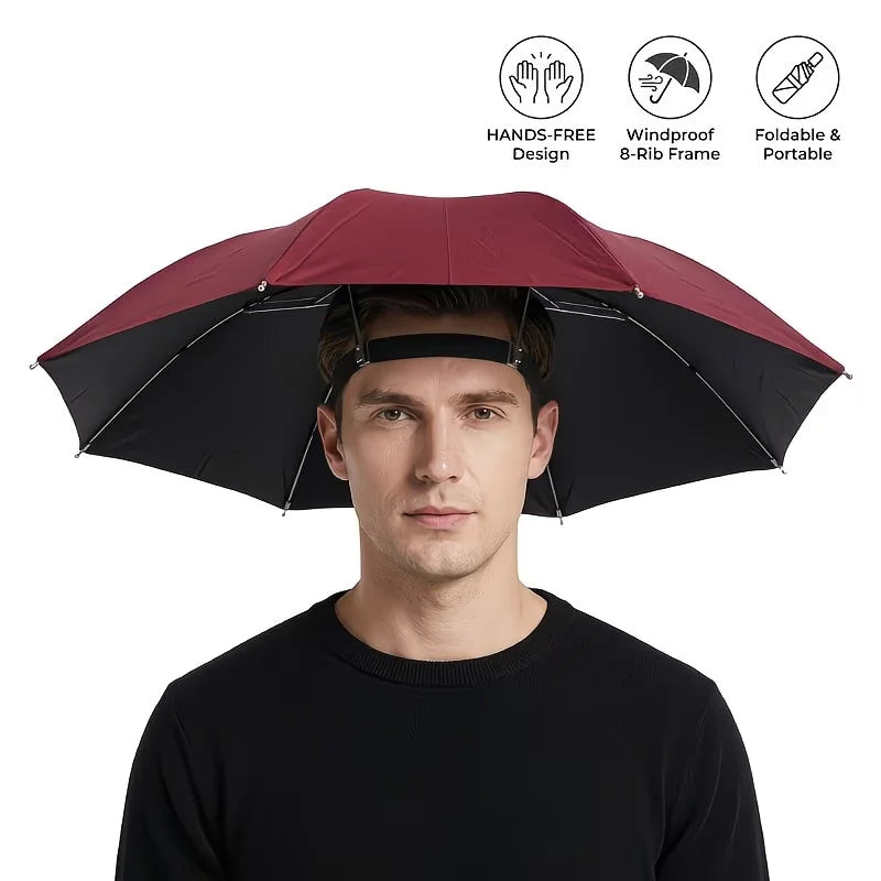Chapeau Parapluie Mains Libres Pliable - Protection Contre le Soleil et la Pluie