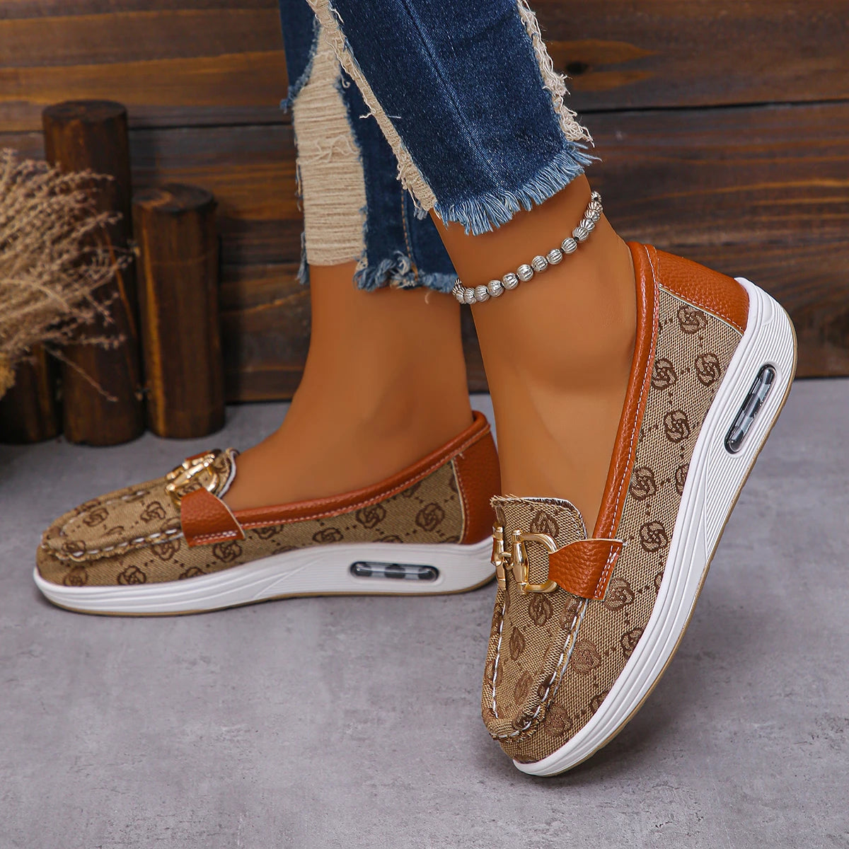 Mocassin en Tissu & Cuir PU Style Créateur