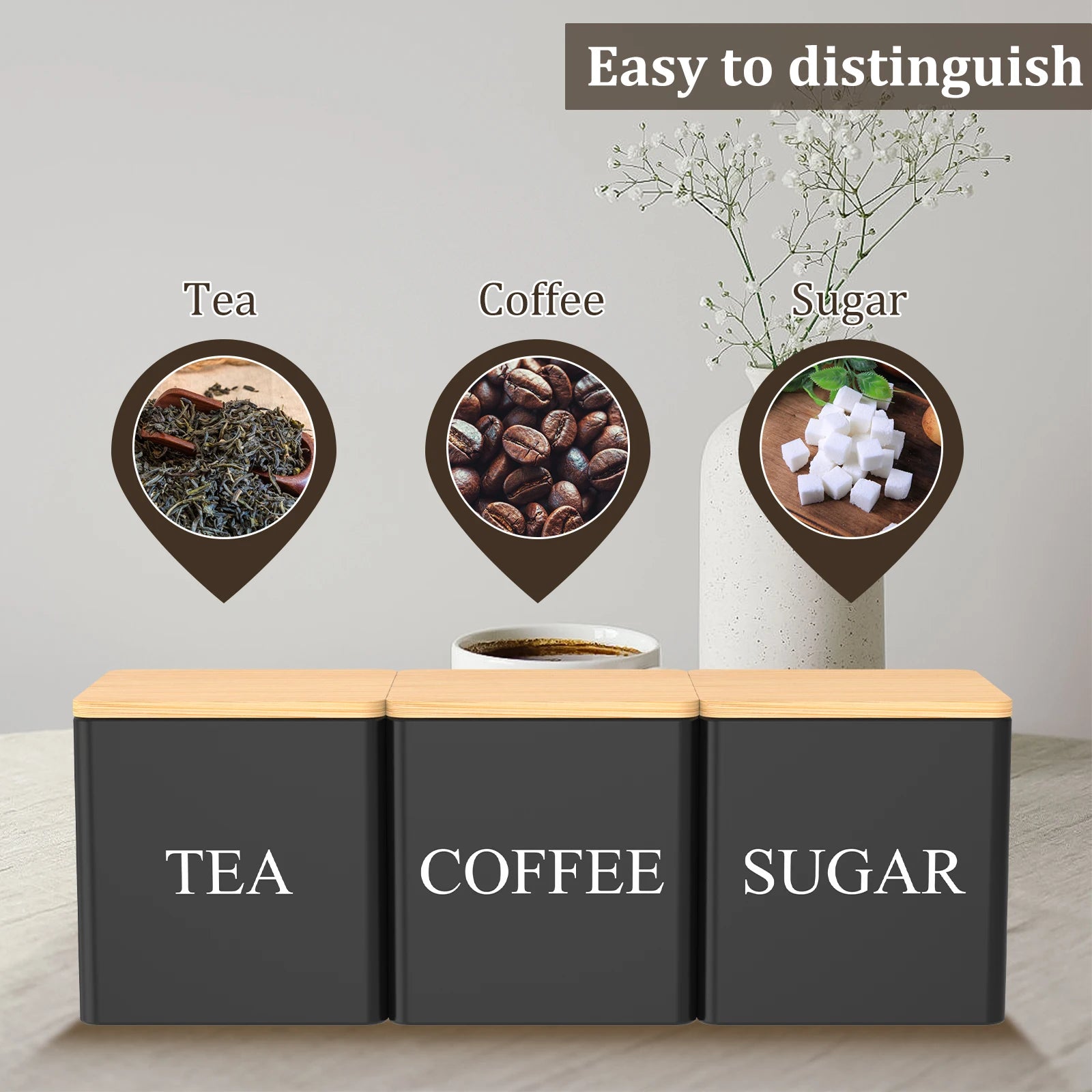 Lot de 3 Boîtes de Conservation Thermiques - Thé, Café & Sucre