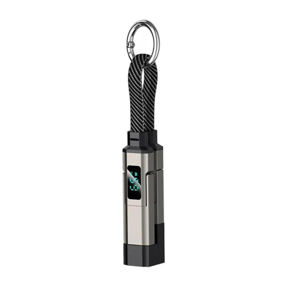 Câble de Charge Porte-Clés 4-en-1 USB-C 65W – Affichage LED V/A/W pour iPhone, iPad, Samsung et Ordinateurs Portables