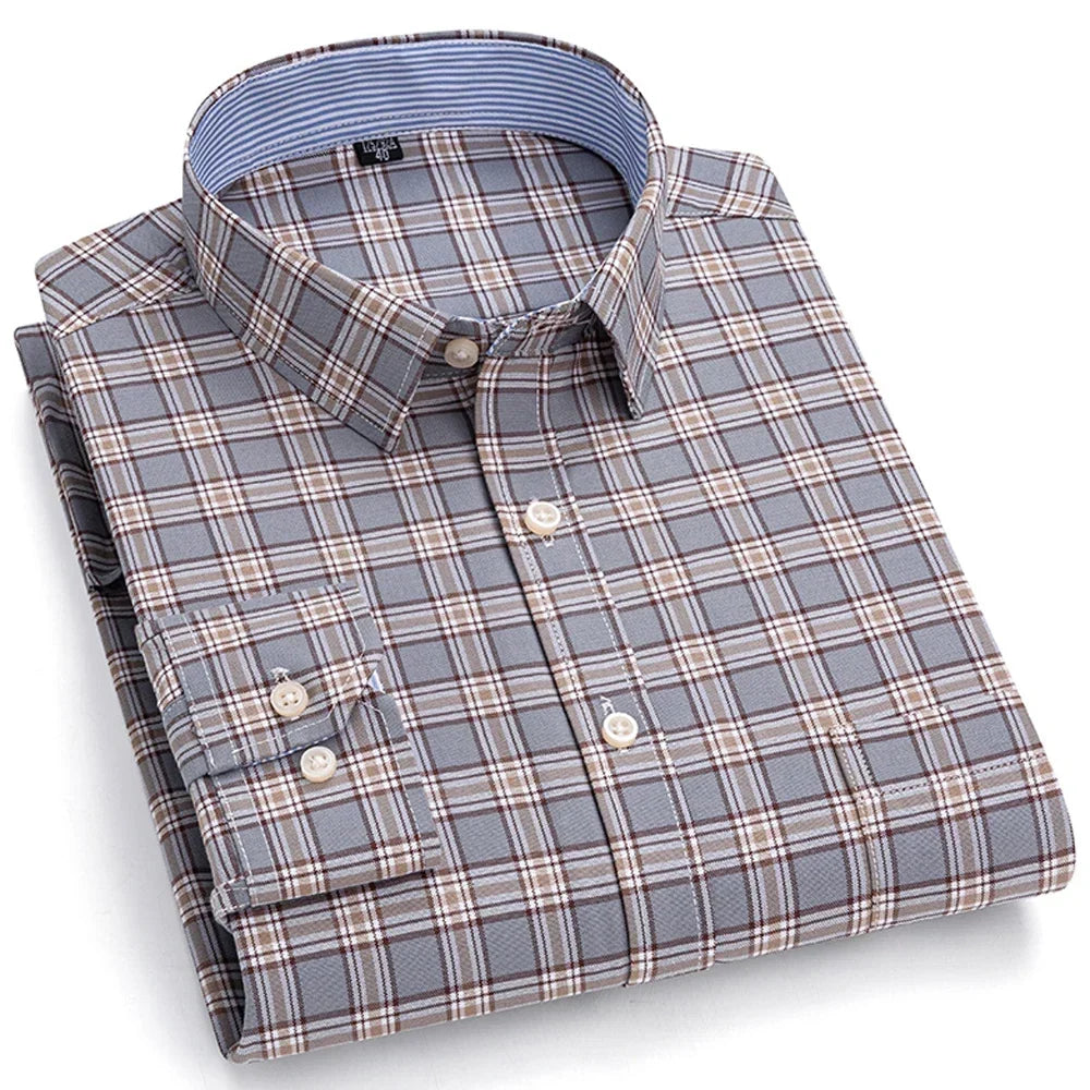 Chemise Décontractée à Carreaux/Rayures en Coton pour Hommes