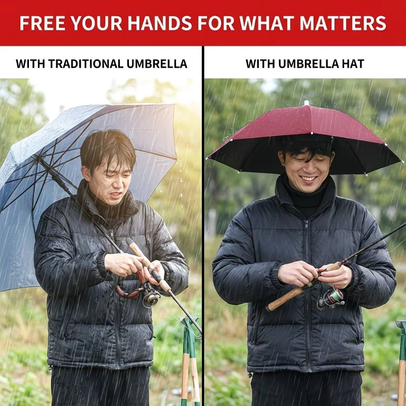 Chapeau Parapluie Mains Libres Pliable - Protection Contre le Soleil et la Pluie