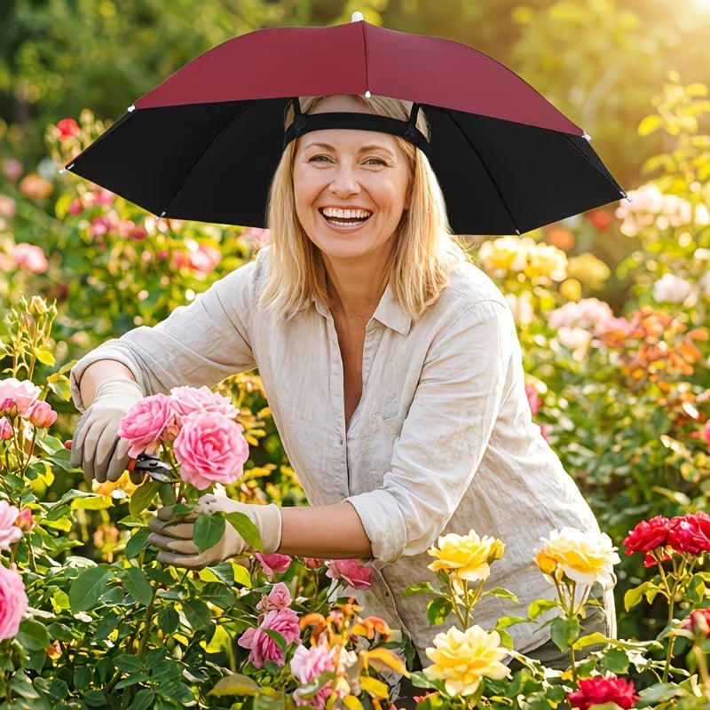 Chapeau Parapluie Mains Libres Pliable - Protection Contre le Soleil et la Pluie