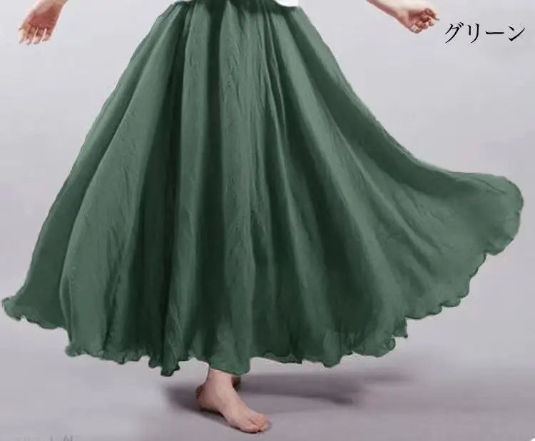 Jupe Longue en Coton & Lin à Taille Haute Élastique