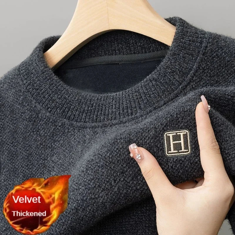 Pull en Maille à Col Rond et Logo Brodé Homme