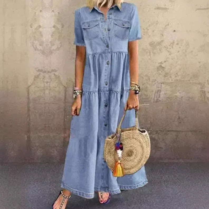 Robe Longue en Jean Multi-Boutons