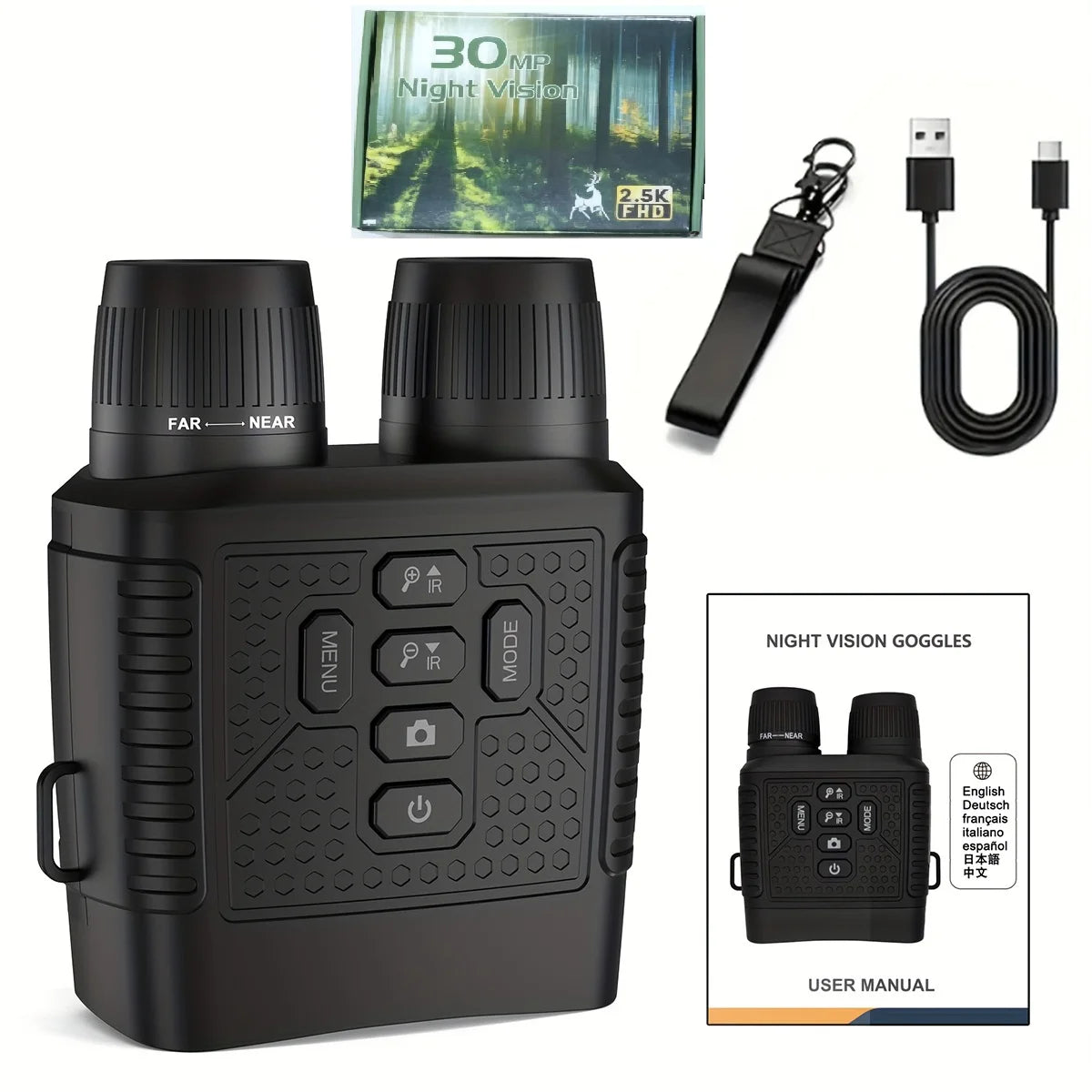 Jumelles Infrarouges Photos/ Vidéos, Zoom 6X & LED à 7 Niveaux