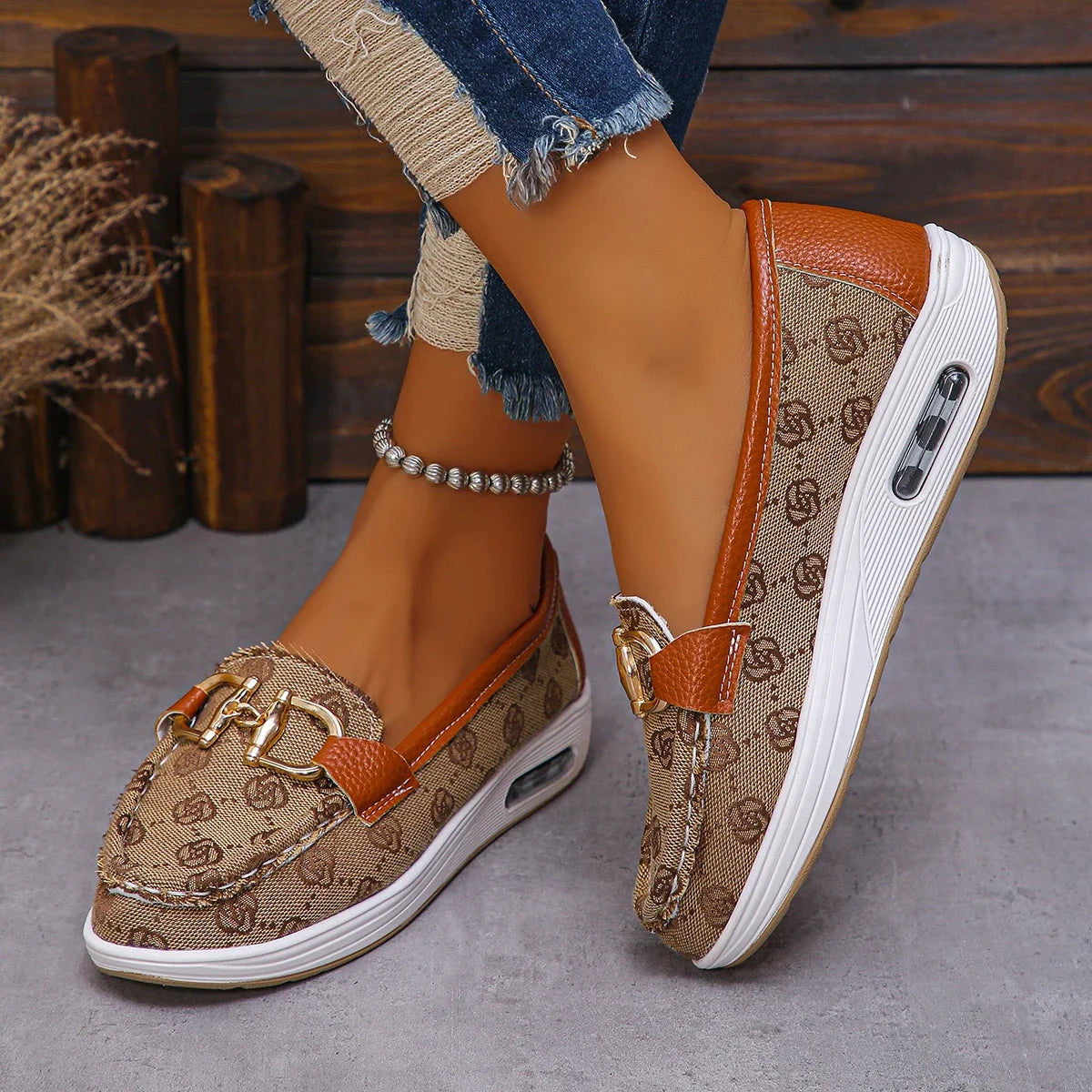 Mocassin en Tissu & Cuir PU Style Créateur