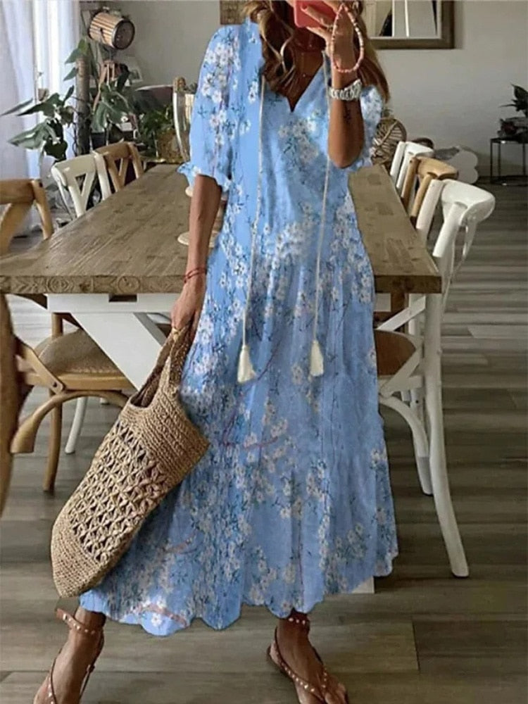 Robe Longue d'Été À Imprimé Floral