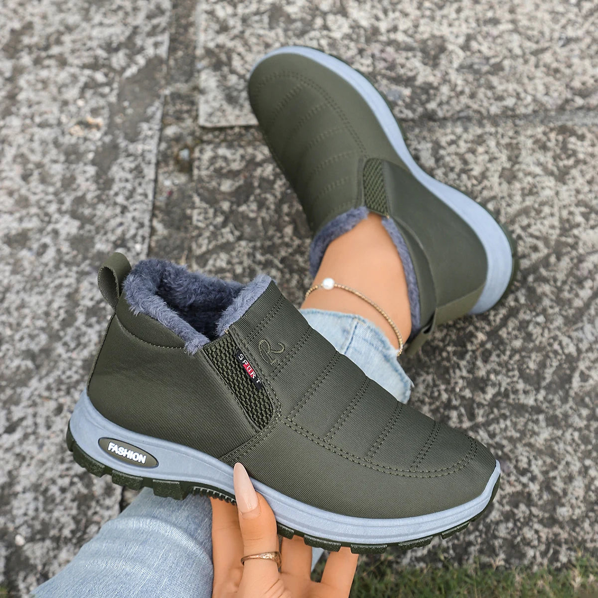 Bottines d’Hiver Mixte Chaudes avec Doublure Polaire – Tissu Déperlant, Semelle Antidérapante à Plateforme