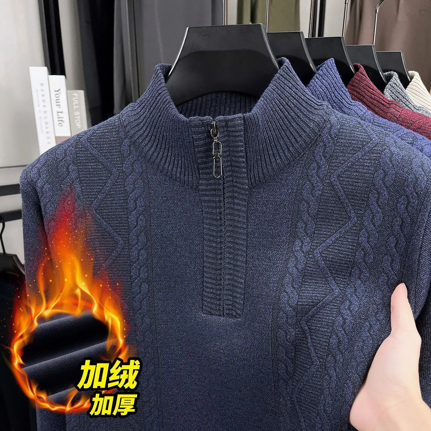 Pull Tricoté en Polaire avec Col Cheminé à Zip - Homme