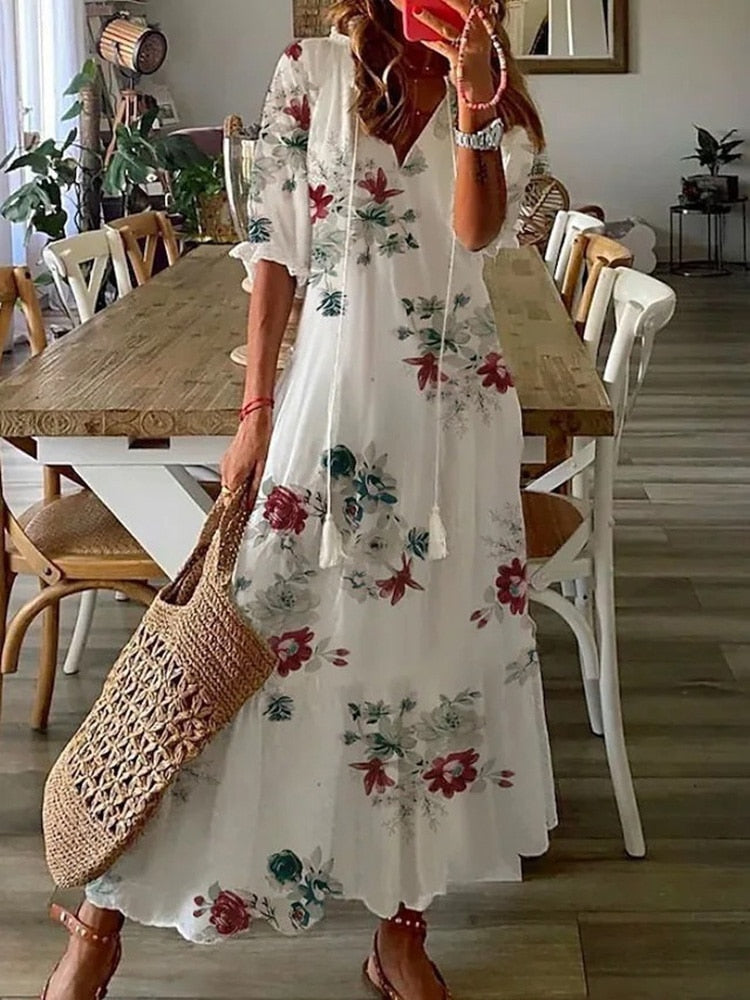 Robe Longue d'Été À Imprimé Floral