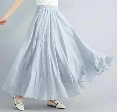 Jupe Longue en Coton & Lin à Taille Haute Élastique