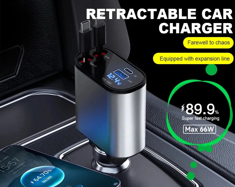 Chargeur de Voiture Rapide Allume-Cigare 4 en 1