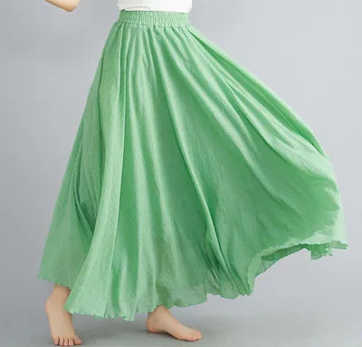 Jupe Longue en Coton & Lin à Taille Haute Élastique
