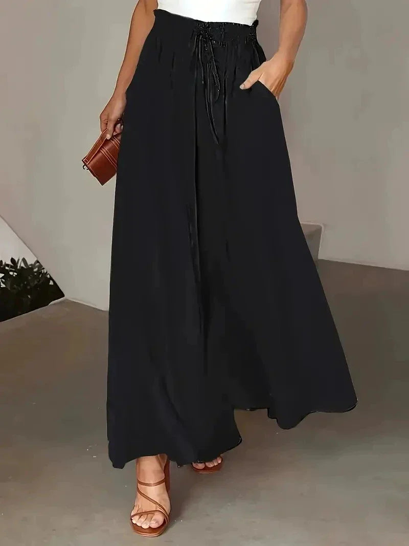 Pantalon Fluide à Jambes Larges avec Taille Élastique à Pois