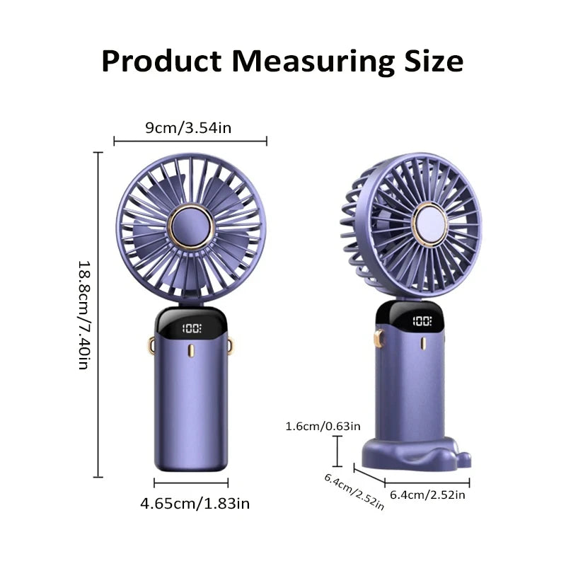 Mini ventilateur portable et pliable avec affichage de la batterie