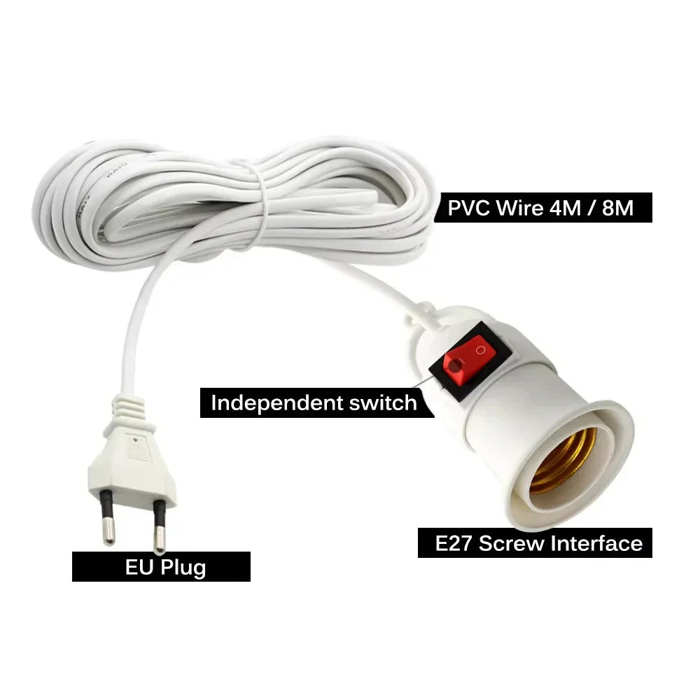 Douille E27 avec Câble 3,8m & Interrupteur