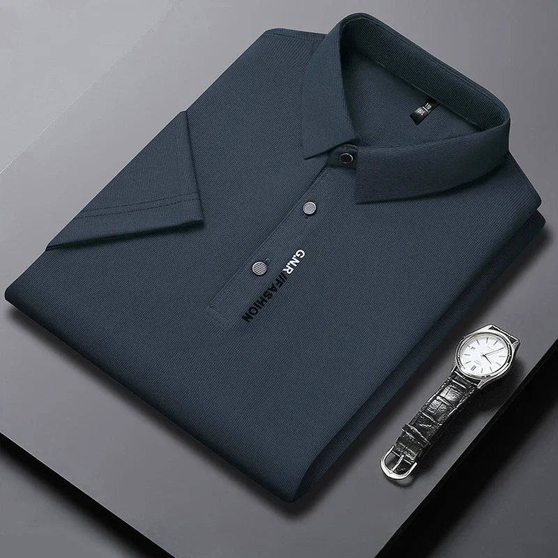 Polo Homme Texturé Uni Respirant Manches Courtes — Élastique, Confort Été