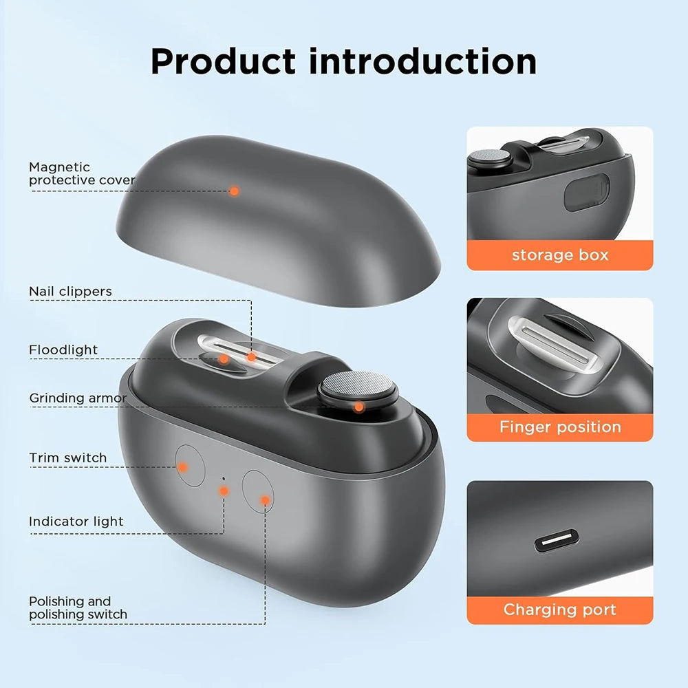Coupe Ongles Ponceur Électrique Multifonctions à LED
