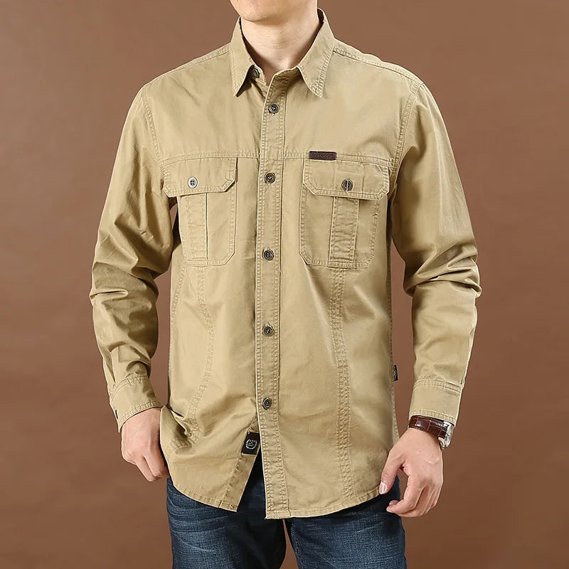 Chemise Style Armée 100% Coton - Printemps/Automne