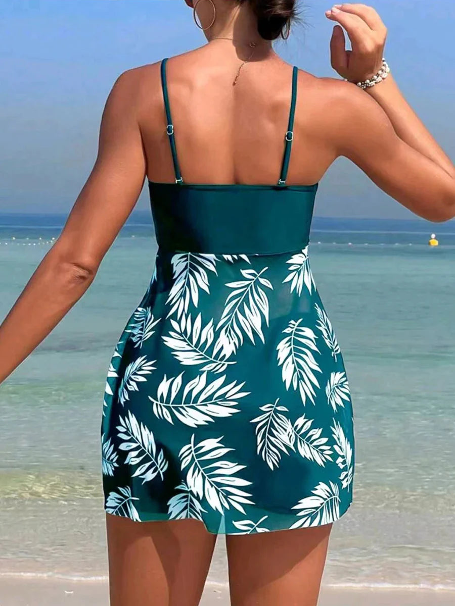 Tankini Robe Courte avec Shorts pour Femmes