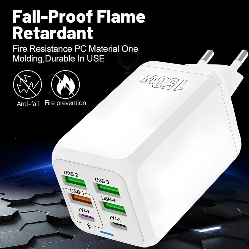 Chargeur USB 150W à 6 Ports et Charge Rapide 3.0 - Câble USB-C OFFERT