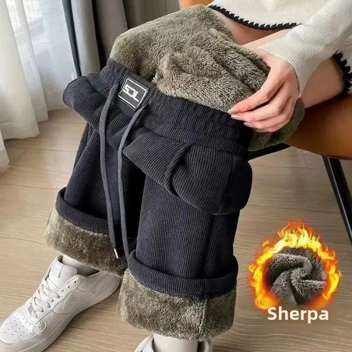 Pantalon Chaud & Ample en Velours Côtelé avec Double en Fourrure