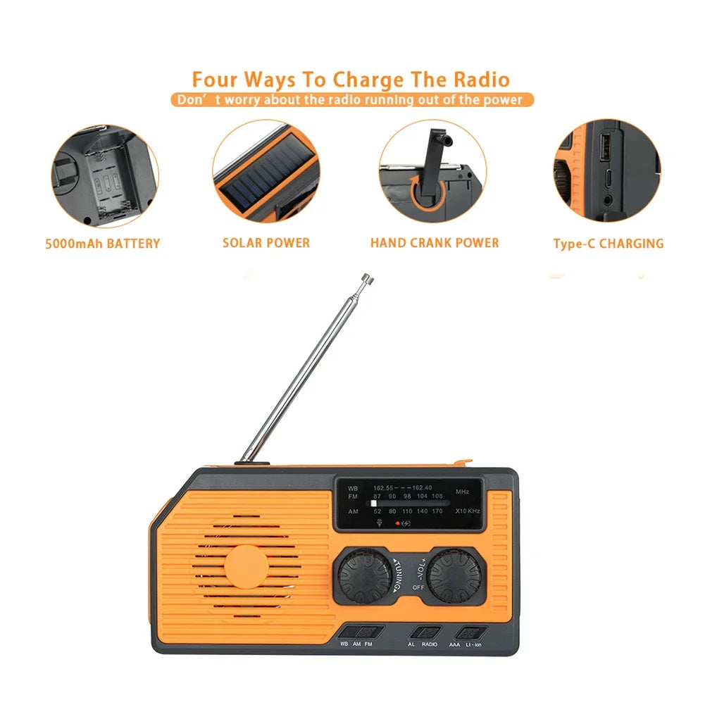 Lampe torche Radio multifonctionnelle à manivelle solaire portable