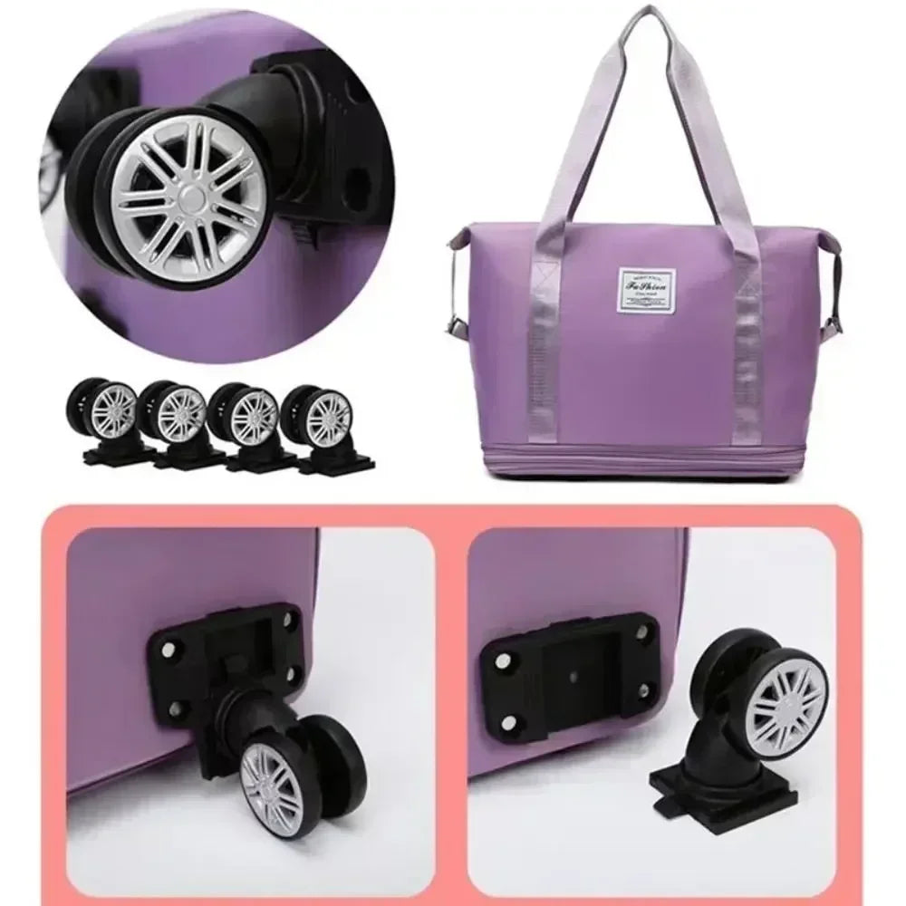 Sac de Voyage Extensible à Roulettes Amovibles – Grande Capacité, Compartiment Sec/Humide, Bagage Léger & Multifonctions