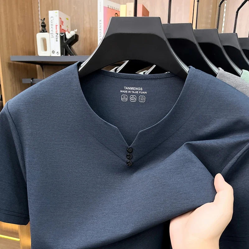 T-Shirt Henley Homme à Manches Courtes & Col V à 3 Boutons - Respirant, Confortable & Style Décontracté