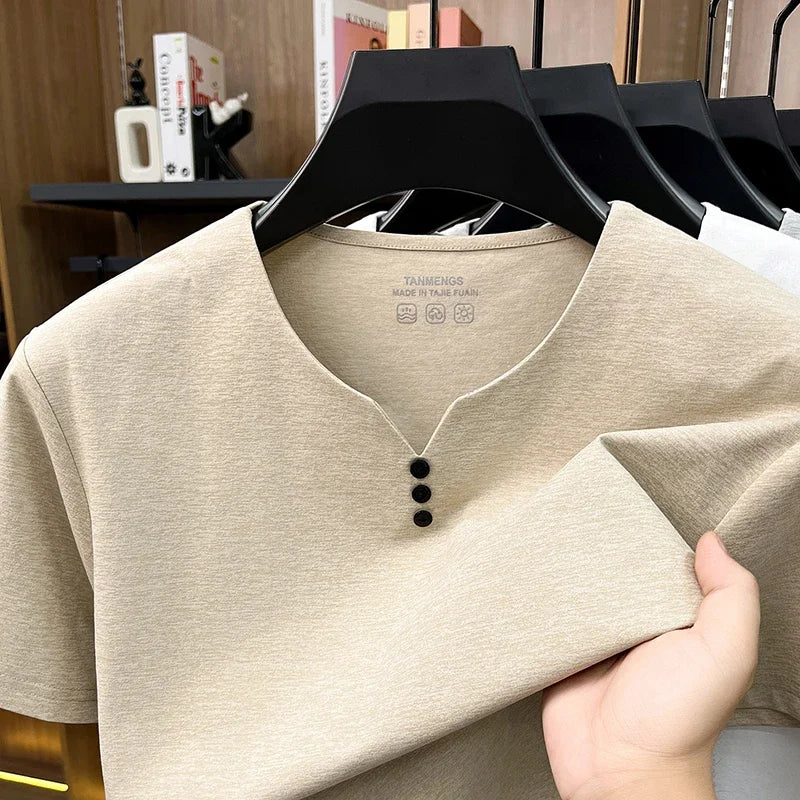 T-Shirt Henley Homme à Manches Courtes & Col V à 3 Boutons - Respirant, Confortable & Style Décontracté