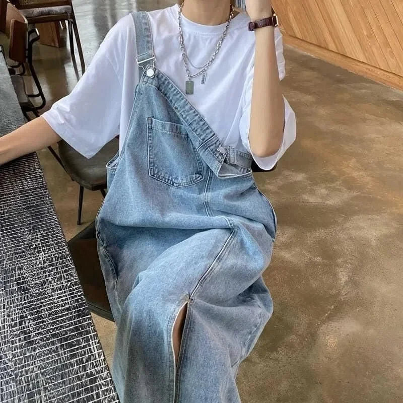 Robe Salopette en Jean Longue avec Poche Avant