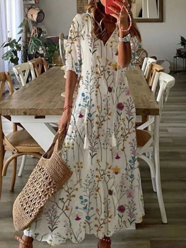 Robe Longue d'Été À Imprimé Floral