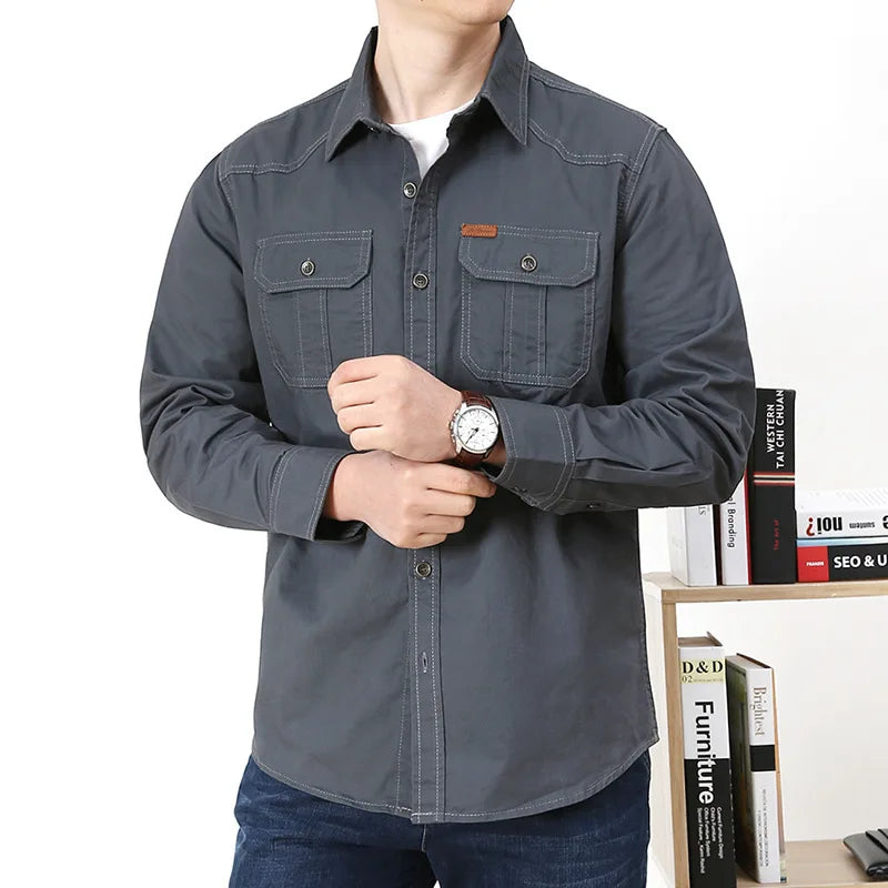 Chemise Style Armée 100% Coton - Printemps/Automne