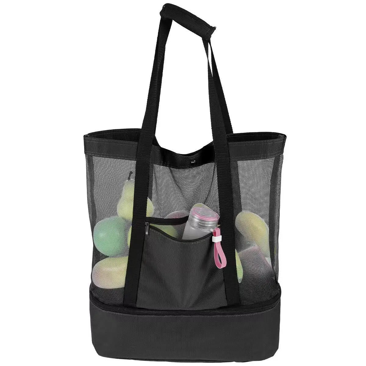 Grand Sac de Plage en Maille avec Compartiment Isotherme – Fourre-Tout pour Pique-Nique, Camping et Loisirs