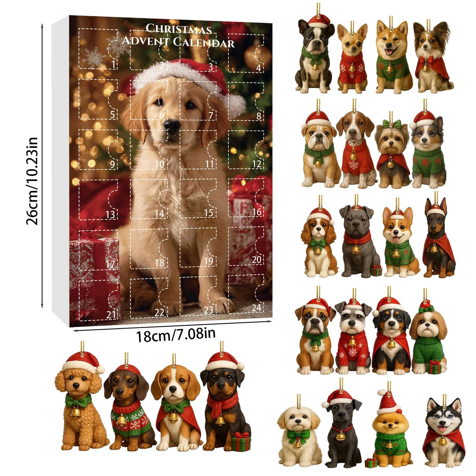 Calendrier de l'Avent 24 Ornements Chiens de Noël