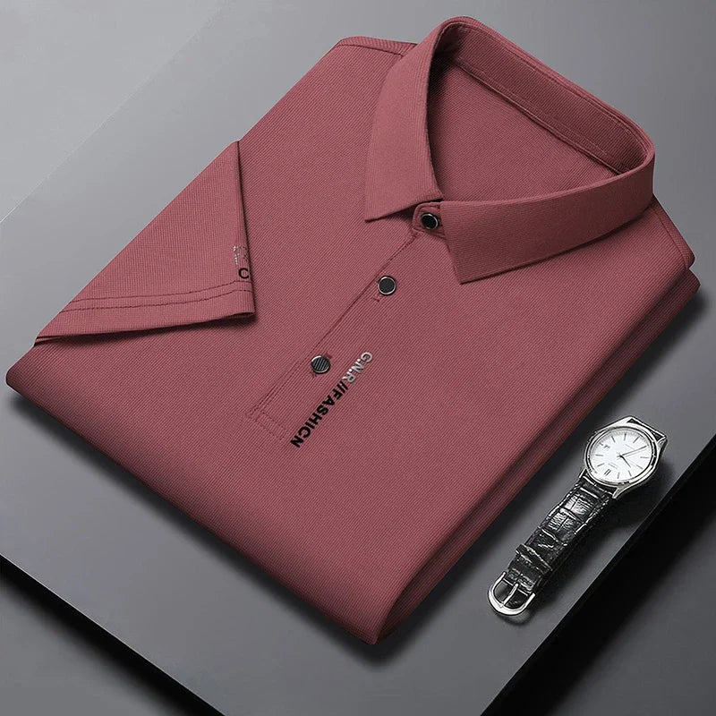 Polo Homme Texturé Uni Respirant Manches Courtes — Élastique, Confort Été