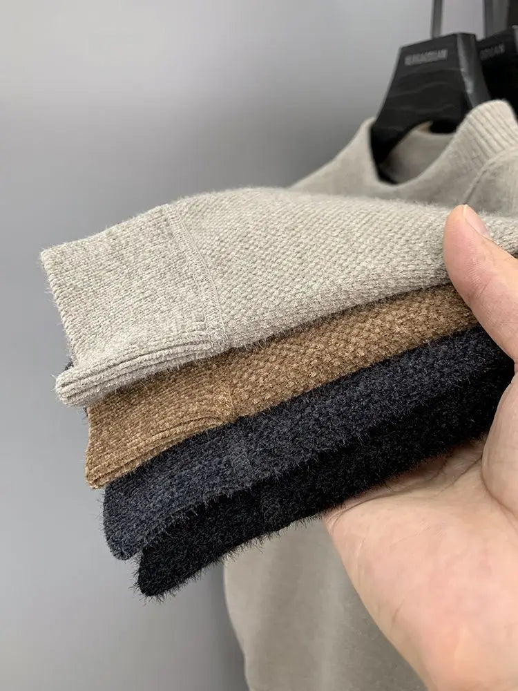 Pull en Maille à Col Rond et Logo Brodé Homme