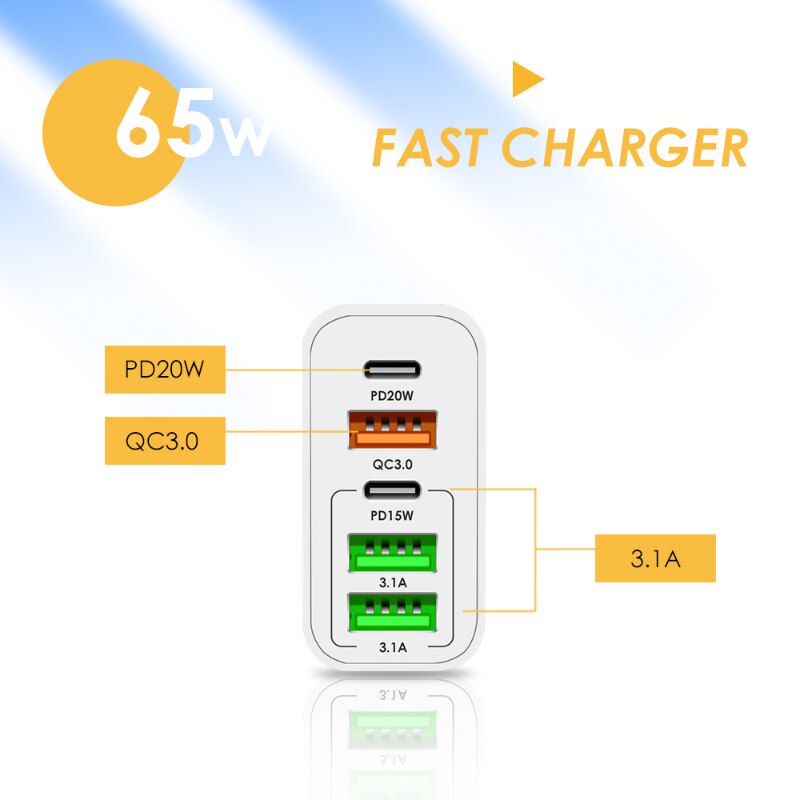 Chargeur rapide 65W 5 en 1
