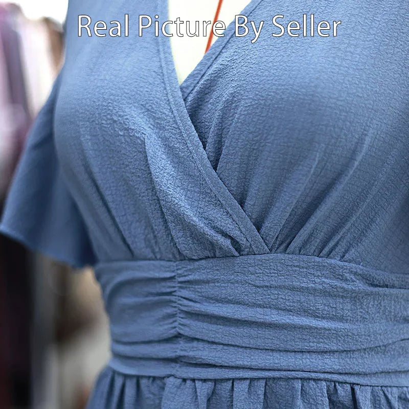 Robe longue Infroissable Col V à Taille Cintrée