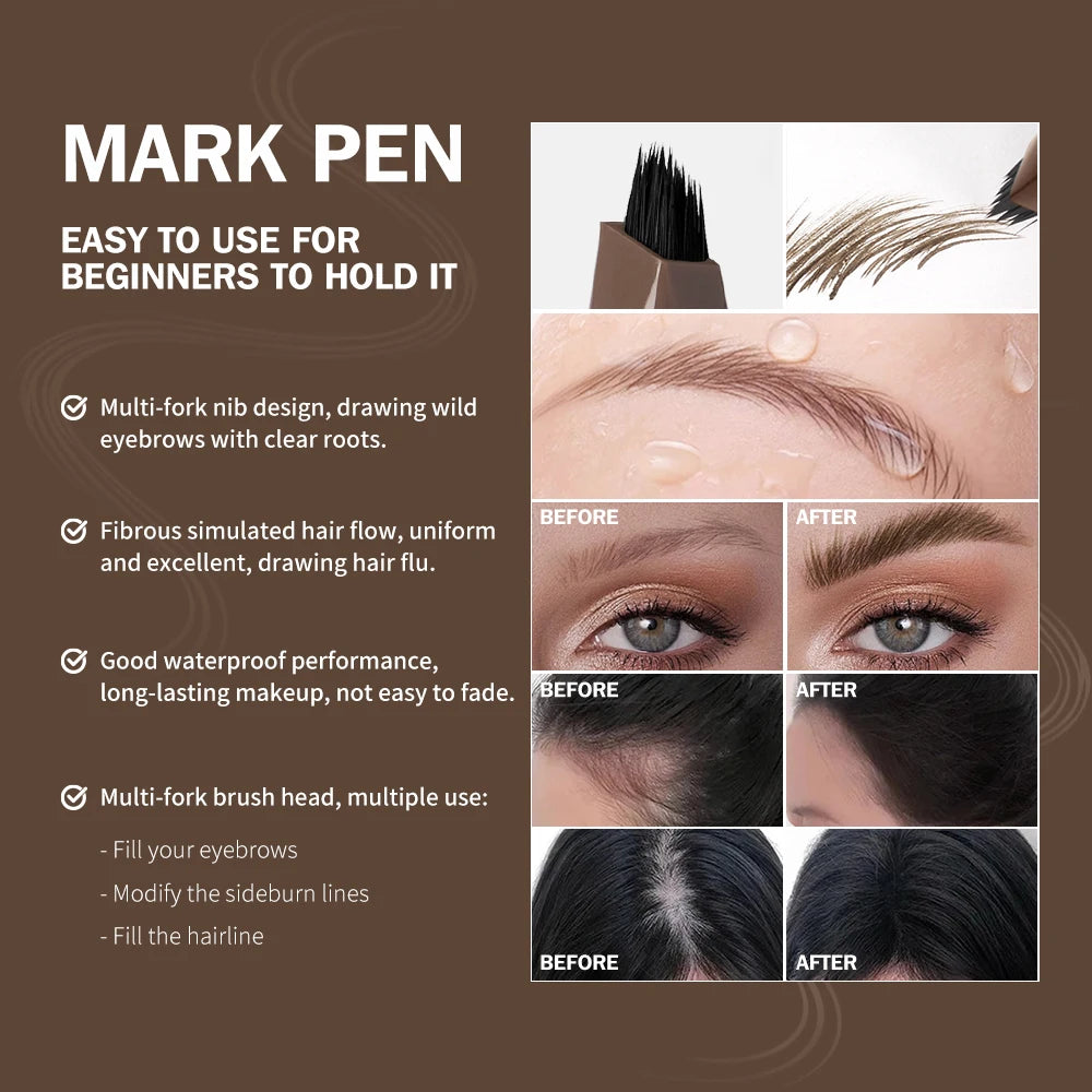 Stylo à Sourcils 4D Multi-Pointes Waterproof & Longue Durée