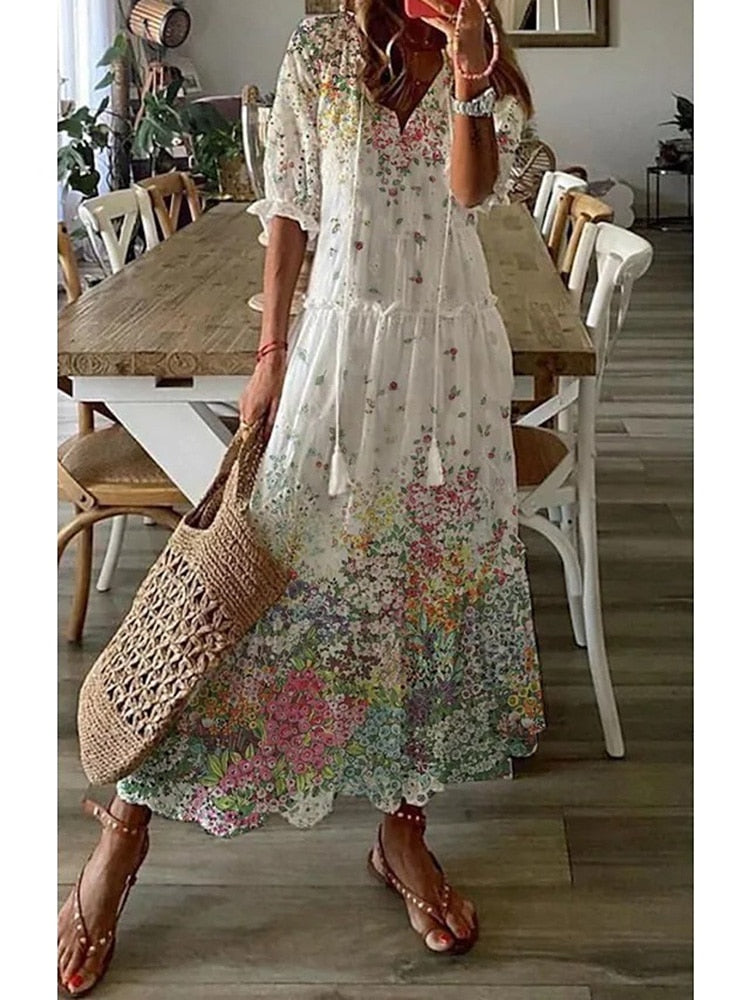 Robe Longue d'Été À Imprimé Floral