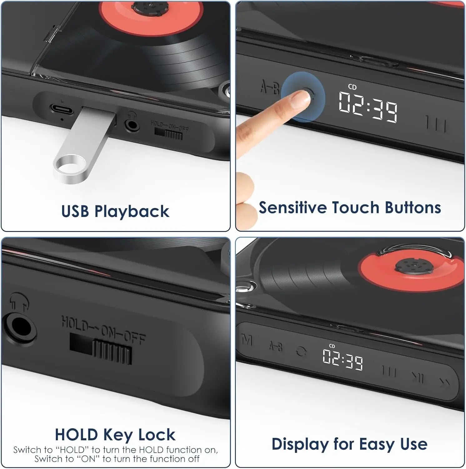 Lecteur CD Bluetooth Portable Ultra Plat à Grande Autonomie