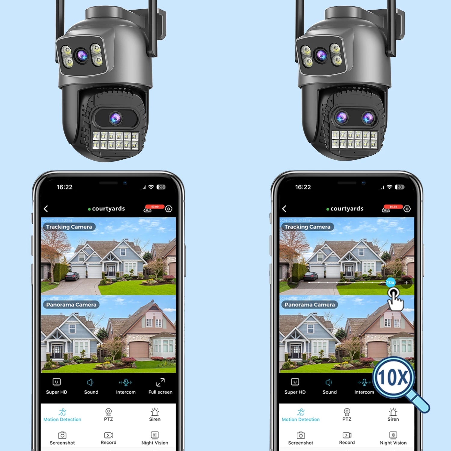 Caméra Surveillance Extérieure connectée PTZ Double Écran 8MP WiFi — Zoom 10X, Détection IA