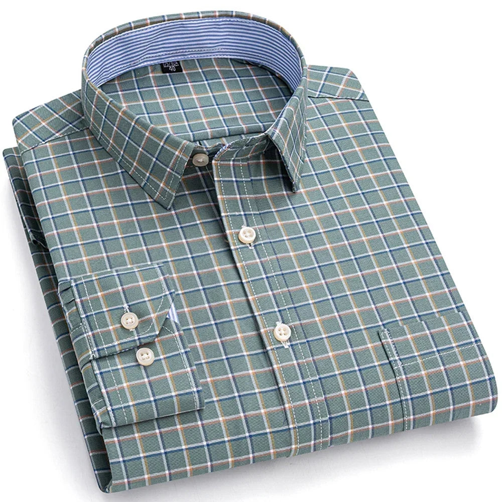 Chemise Décontractée à Carreaux/Rayures en Coton pour Hommes