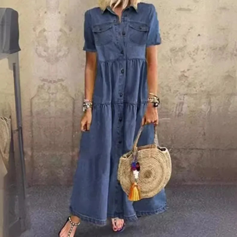 Robe Longue en Jean Multi-Boutons